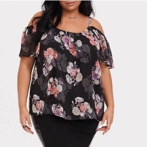 Torrid BLACK FLORAL COLD SHOULDER TOP Size 0